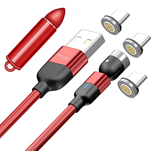 APORIA - טיפים מסוג C וטעינה מגנטית אדומה בגודל 6.6ft 540 מעלות כבל USB מסתובב | טעינה מהירה והעברת